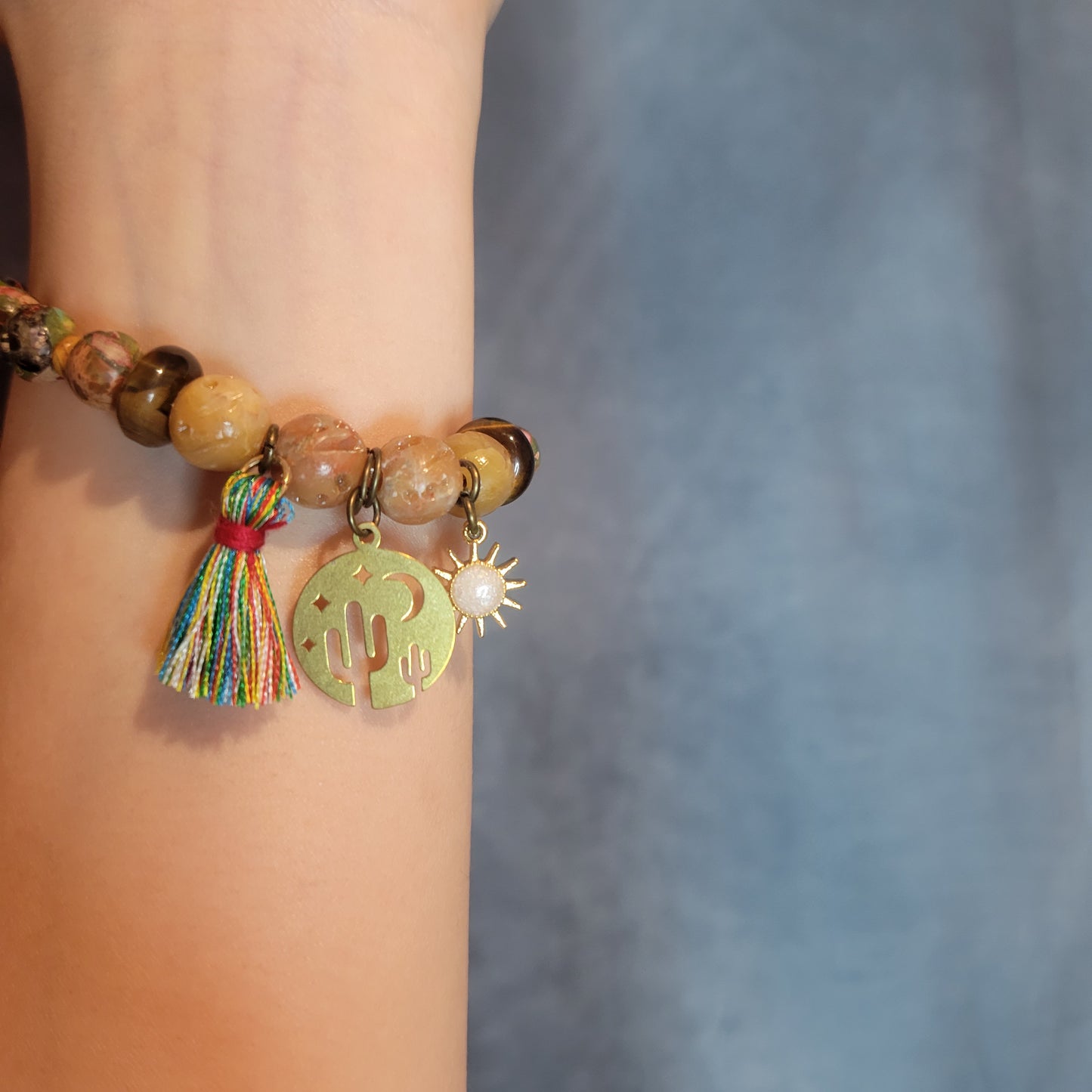 AURORA  BRACELET CACTUS, MOON, TASSEL & SUN GEMSTONE BRACELET