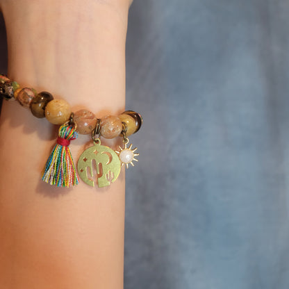 AURORA  BRACELET CACTUS, MOON, TASSEL & SUN GEMSTONE BRACELET