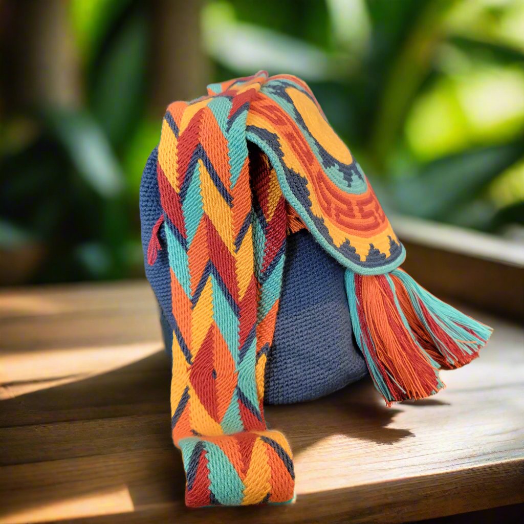 BECKY WAYUU HANDBAG, KIARA WAYUU HANDBAG, Traditional Best-Selling WAYUU Bag, Original Crochet Crossbody, Handmade Colombian Bucket Bag, Ethical Purse, Mochila Wayuu, boho handbag, hippie, handbag, blue, multicolor handbag