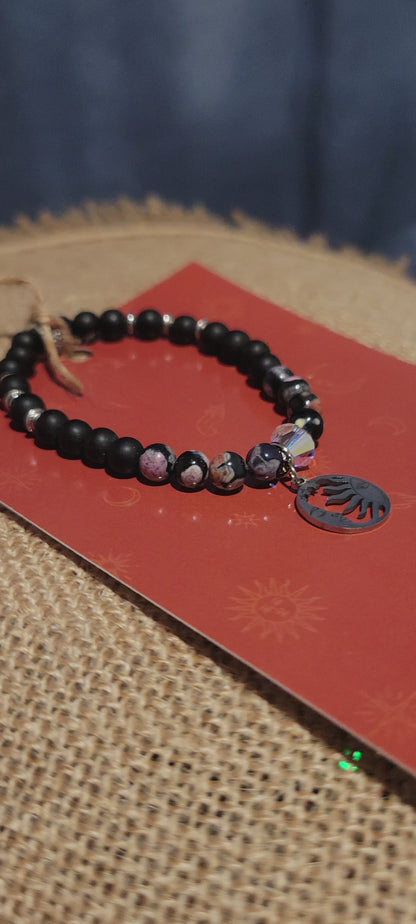 PAMELA BRACELET, ONYX BLACK STONE, SWAROSKY CRYSTAL, SUN AND MOON BRACELET