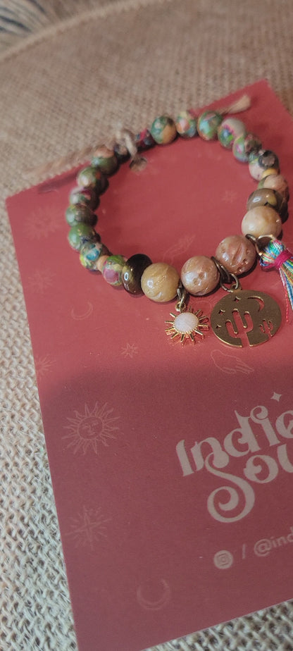 AURORA  BRACELET CACTUS, MOON, TASSEL & SUN GEMSTONE BRACELET